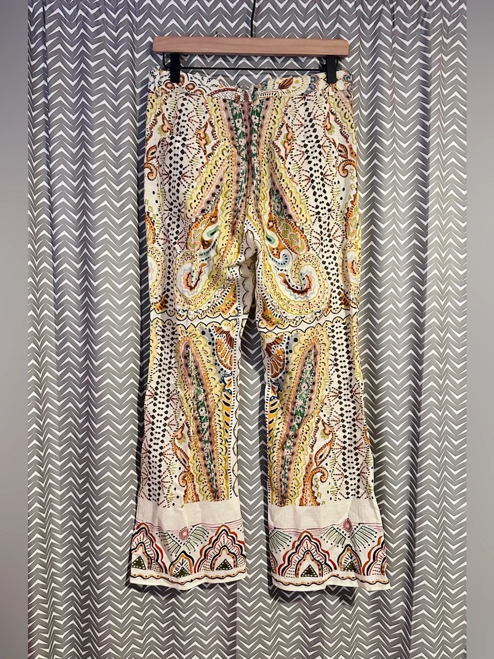 Zara | Paisley Linen-blend Mini Flare Pants, Small